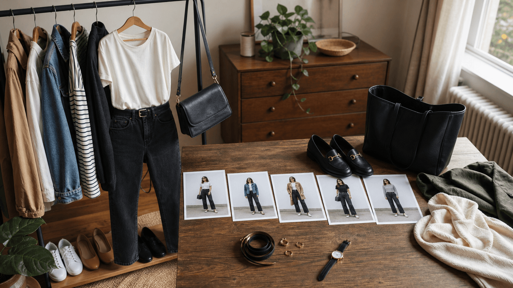 A practical personal outfit lookbook arranged around one anchor outfit and five wearable variations