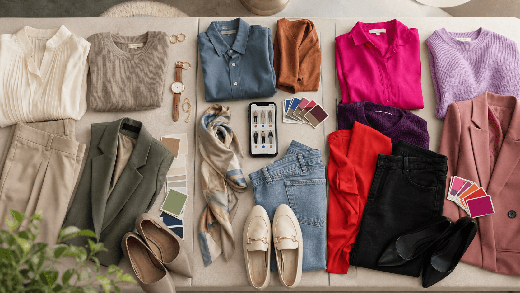 Wardrobe color audit board with keep, demote, and replace sections